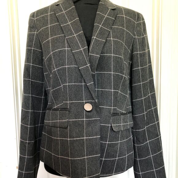 Le Suit Womens Blazer 10 Petite Gray Suit Checkered One Button Front Pocket NWT - Picture 2 of 12
